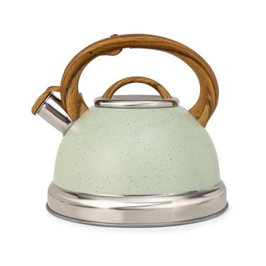 Imagem de OSTER CHALEIRA COM APITO 3 LITROS CLYDEPARK - CORPO EM AÇO INOXIDÁVEL COM ACABAMENTO MARMORIZADO GREEN, CABO COM REVESTIMENTO SOFT TOUCH QUE IMITA MADEIRA E BASE COMPATÍVEL COM INDUÇÃO