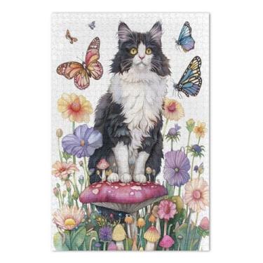 Imagem de Quebra-cabeças de gato e borboletas para adultos com letras nas costas 500 peças