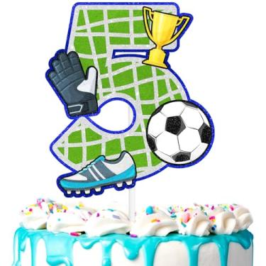 Imagem de Topo de bolo de futebol infantil 5º aniversário bola de futebol feliz decorações de futebol, festa de aniversário de menino e menina, chá de bebê, festa esportiva, suprimentos de decoração (5º)