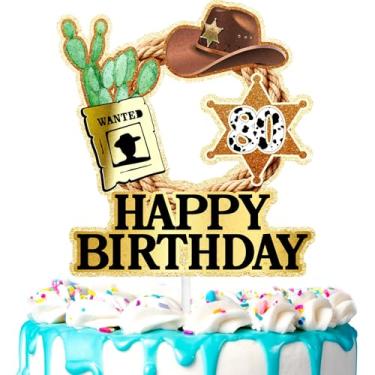 Imagem de Topper de Bolo de Cowboy Xerife 80º Aniversário Feliz Chapéu de Cowboy Decoração, Festa de Aniversário, Festa de Aposentadoria, Festa do Velho Oeste Country Cactus Rodeo Decoração Suprimentos