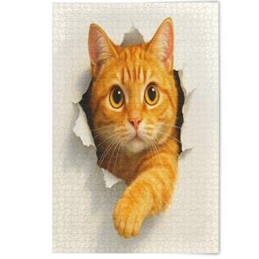 Imagem de Funny Curious Orange Cat Cute Adult Puzzles Jigsaw 500 Pieces Animal Print Art Decor Art Hard Puzzles Lovers Gifts Family Puzzle, 500 Pieces, 20.5" x 14.9"