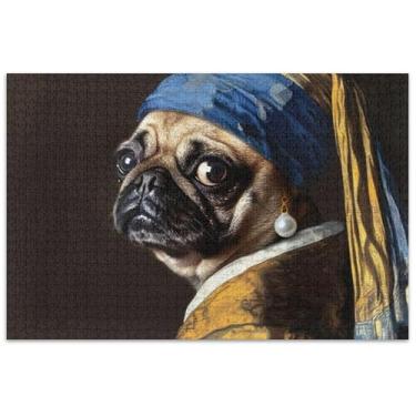 Imagem de Quebra-cabeça engraçado de cachorro Pug com brinco de pérola, 500 peças para adultos, jogos, arte, jogos de arte, Prime Puzzles, presentes de elefantes brancos