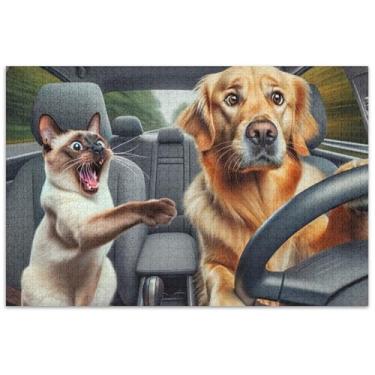 Imagem de Quebra-cabeça de cachorro com 1000 peças engraçadas para adultos família elefante branco presentes família quebra-cabeça animal arte decoração