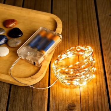 Imagem de Luzes de fadas operadas a pilha, 5 m, 50 LEDs, fio de cobre, com caixa de bateria transparente para decoração de quarto, festa de Natal, casamento, branco quente (pilhas não incluídas)
