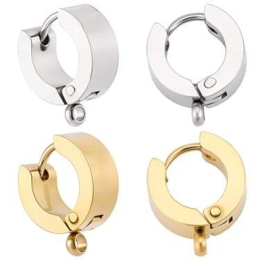 Imagem de Beebeecraft 16 peças, 2 cores, brincos de argola para abraçar, achados, banhado a ouro 24 K, aço inoxidável 304, redondo, gancho para fazer joias, artesanato, pequeno de 9 mm