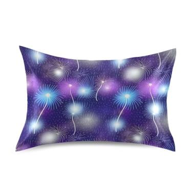 Imagem de Fronhas coloridas de cetim azul roxo dente-de-leão decoração de cama refrescante almofada de arte arte king queen padrão fronhas tamanho padrão 66.0 cm x 50.8 cm