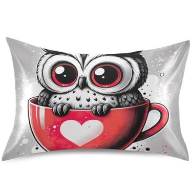 Imagem de Capa de almofada de cetim com desenho animado de coruja fofa padrão King Queen capa de travesseiro colorida refrescante presentes modernos roupa de cama, tamanho padrão, 66 cm x 50 cm