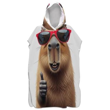 Imagem de Joisal Poncho de surfe trocador de roupão para praia Adul com capuz toalha de natação wearable capivara legal bonito masculino poncho com capuz
