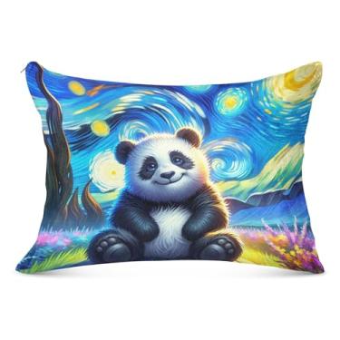 Imagem de Lindo urso panda noite estrelada decorativa fronha com zíper para fronhas padrão Queen King fronha fofa almofada deslizante casa sala de estar, tamanho king, 50,8 cm x 101,6 cm