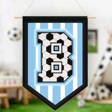 Imagem de Faixa de lona pendurada de futebol, faixa azul do alfabeto, faixa de flâmula, decoração de arte de parede para sala de aula, quarto de menino, Copa do Mundo FIFA Jersey futebol entusiasta presentes