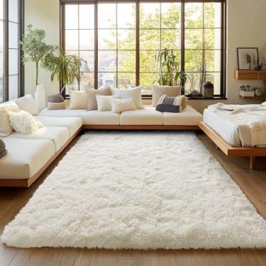 Imagem de Tapete de pelúcia branco creme para sala de estar, tapete felpudo para quarto, dormitório, tapete antiderrapante, tapete felpudo para sala de jogos, berçário, decoração de escritório, 1,5 x 18 m