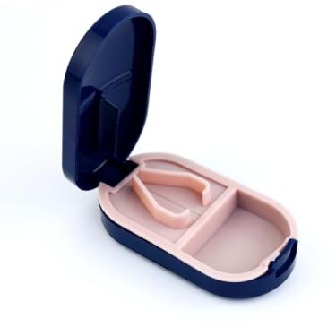 Imagem de 1 organizador de comprimidos portátil com cortador, bolsa de bolso tamanho viagem para medicamentos, vitaminas e suplementos (azul)
