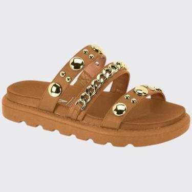 Imagem de Sandália Feminina Rasteira Papete Tiras Spike Ouro Vizzano 6510.102.7286-Feminino
