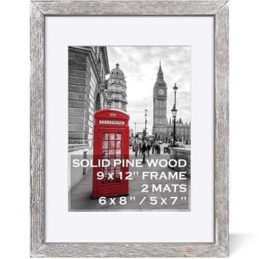 Imagem de Porta-retratos Tiblue 9x12 de madeira maciça branca com 2 tapetes