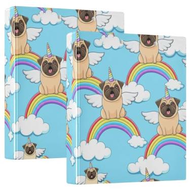 Imagem de Fichários fofos de 3 anéis de unicórnio arco-íris de 3 cm comporta 200 folhas fofas 3 pastas de anel redondo para escritório, 31,5 x 27 x 6 cm, pacote com 2