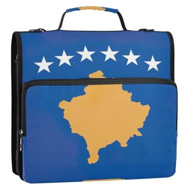 Imagem de Organizador de fichário de bandeira do Kosovo com zíper de 3 cm para fichários escolares resistentes com alça de ombro, suporte para 500 folhas
