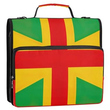 Imagem de Organizador de fichários jamaicanos com bandeira rasta com zíper de 3,8 cm, 3 anéis, bolsa para fichários escolares resistentes com alça de ombro, suporte para 500 folhas