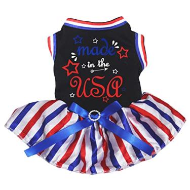 Imagem de Petitebella Vestido para cachorro feito nos EUA (preto/listras, grande)