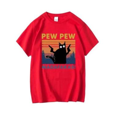 Imagem de Camiseta Masculina Engraçada Com Estampa De Gato, Manga Curta, Algodão