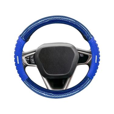 Imagem de NICEASY Capa de volante de couro PU azul com aderência esportiva azul brilhante antiderrapante respirável acessório de volante ajuste universal 37,5-38 cm