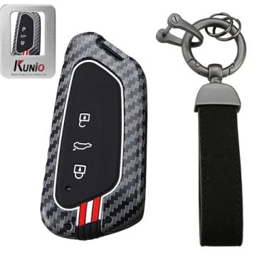 Imagem de KUNIO Capa para chaveiro de carro VW adequada para Golf 8 R GTI GTE ID.3 ID.4 2024 2025 Octavia Seat Leon MK4 MK8 Tarraco Skoda 2025 efeito luminoso fibra de carbono acessórios para chave A vermelho e