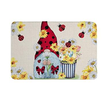 Imagem de Tapete de porta interna de gnomo joaninha de verão, tapetes absorventes de banheiro, tapetes de corredor de cozinha com enchimento de flores de primavera de fazenda, capacho antiderrapante para quarto