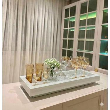 Imagem de Bandeja Vidro Branco Mesa Para Sala Cozinha 50x30 Inova Decor