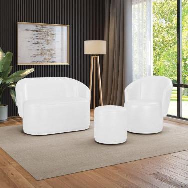 Imagem de Sofá Namoradeira Com Poltrona E Puff Orgânico Sala Malu Sintético Pu M11 - D`rossi Branco