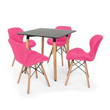Imagem de Kit Mesa Jantar Eiffel 80x80cm Preta + 04 Cadeiras Slim - Rosa - Impér