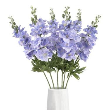 Imagem de IPOPU 6 peças de flores azuis claras Delphinium 71 cm artificiais snapdragon flores falsas larkspur para casamento, jardim, casa, arranjo floral, peça central (azul claro)