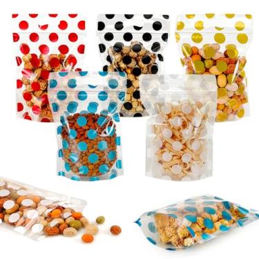 Imagem de Pacote com 100 sacos de guloseimas transparentes de celofane, sacos autovedantes para biscoitos de doces com selo e alça, sacos de embalagem de alimentos resseláveis para doces de padaria, chocolate