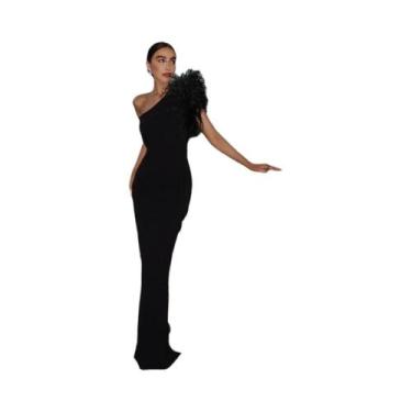 Imagem de Vestido Maxi Preto Sem Mangas Com Um Ombro Para Mulheres Dulzura Sexy 