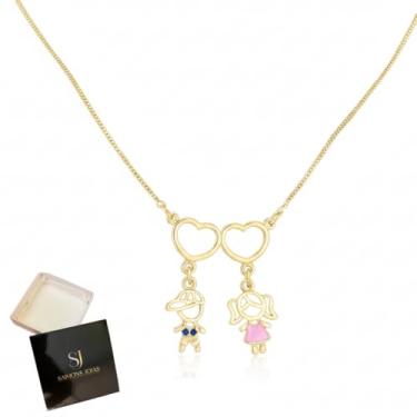 Imagem de Colar Pingente Filhos Menino Menina Banhado Ouro 24k