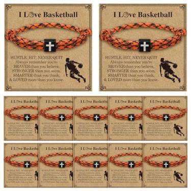 Imagem de Tondiamo Conjunto de 12 pulseiras esportivas de beisebol, softball, basquete, presente, corda ajustável, cruz de Jesus, presente religioso cristão para homens e mulheres, presentes de batismo cristão,
