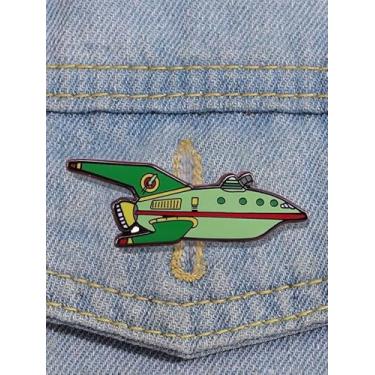 Imagem de Desenho animado verde voando fora de um futuro planeta expresso broche de liga de animação de aventura crachá acessórios de roupas colares presentes