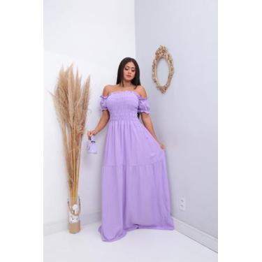 Imagem de Vestido longo cigana com elastex de tecido viscolinho - SP STORE, Lilá