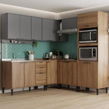 Imagem de Armário De Cozinha Completa Miami Flow Carraro Freijó Com Cinza Titâni