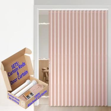 Imagem de AJAZZ Cortina magnética interna para portas sanfonadas 100% blackout para conjuntos de janelas de vidro (1 pacote, 184 L x 78 C, rosa + varão)