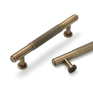 Imagem de MATOOYA Puxadores de armário de latão antigo, puxadores de armário de latão sólido, alças de cômoda para armário de banheiro (2, 132 mm/5,2 polegadas)