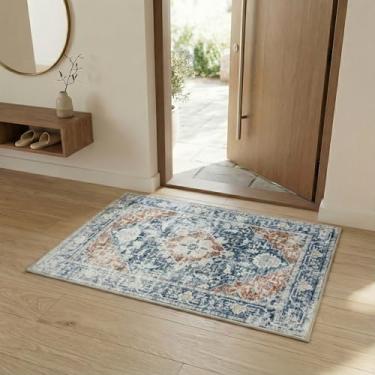 Imagem de Zanipex Tapetes de área de 20 x 25 cm para sala de estar, tapetes laváveis para quarto, 13 x 17 cm, entrada de corredores, cozinha, tapete boho interno, tapete bege para escritório (azul escuro, 5 x 7