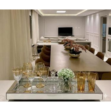 Imagem de Bandeja Espelhada Prata Bar Cozinha Sala Luxo 50x25 - Inova Decor