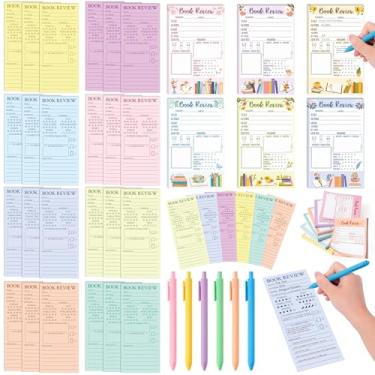 Imagem de L1rabe Conjunto de resenhas de livros coloridos – 6 notas adesivas de resenhas de livros, 24 marcadores, 6 blocos de anotações, 6 canetas para amantes e leitores, presente de Natal, rastreador de