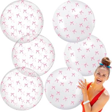 Imagem de Vertintong 6 peças bola de praia de arco rosa a granel bola inflável de festa inflável, inflável, fundo branco e transparente, brinquedos de piscina para verão, decorações tropicais havaianas