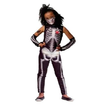 Imagem de Fantasia De Esqueletinha Caveira Fantasminha Meninas Halloween Festas 