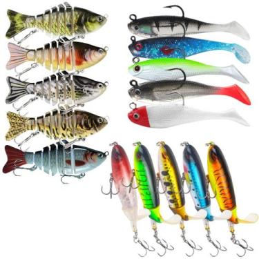 Imagem de Kit 15 iscas Artificiais Hélice, 6 sessões, soft shad - SWG, Colorido