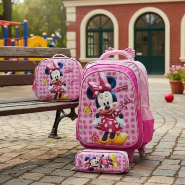 Imagem de Mochila Rodinha + Lancheira Térmica + Estojo -minnie Rosa 3d Rosa Minnie Rosa