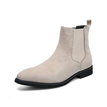 Imagem de Chelsea Bota masculina casual confortável sem cadarço cano médio Chukka elegante sapatos sociais tamanhos regulares e plus size, Off-white, 42 BR