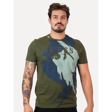 Imagem de Camiseta Guess Masculina Watercolor Grunge Verde Militar-Masculino