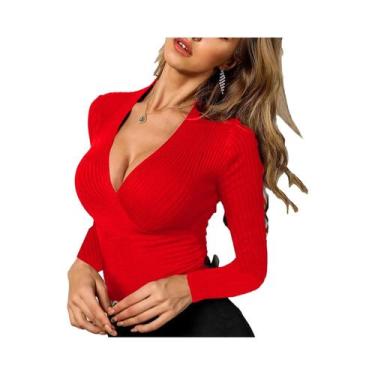 Imagem de Suéter Feminino De Tricô Gola V Slim Fit Preto E Branco Elegante Para 