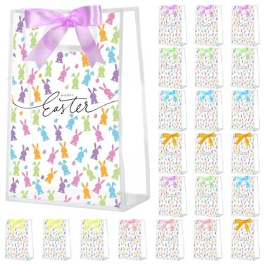 Imagem de Gersoniel Pacote com 24 sacos de presente transparentes com alças, pequenos sacos de plástico reutilizáveis para presente de festa com fitas, bolsa de PVC transparente para aniversário, casamento